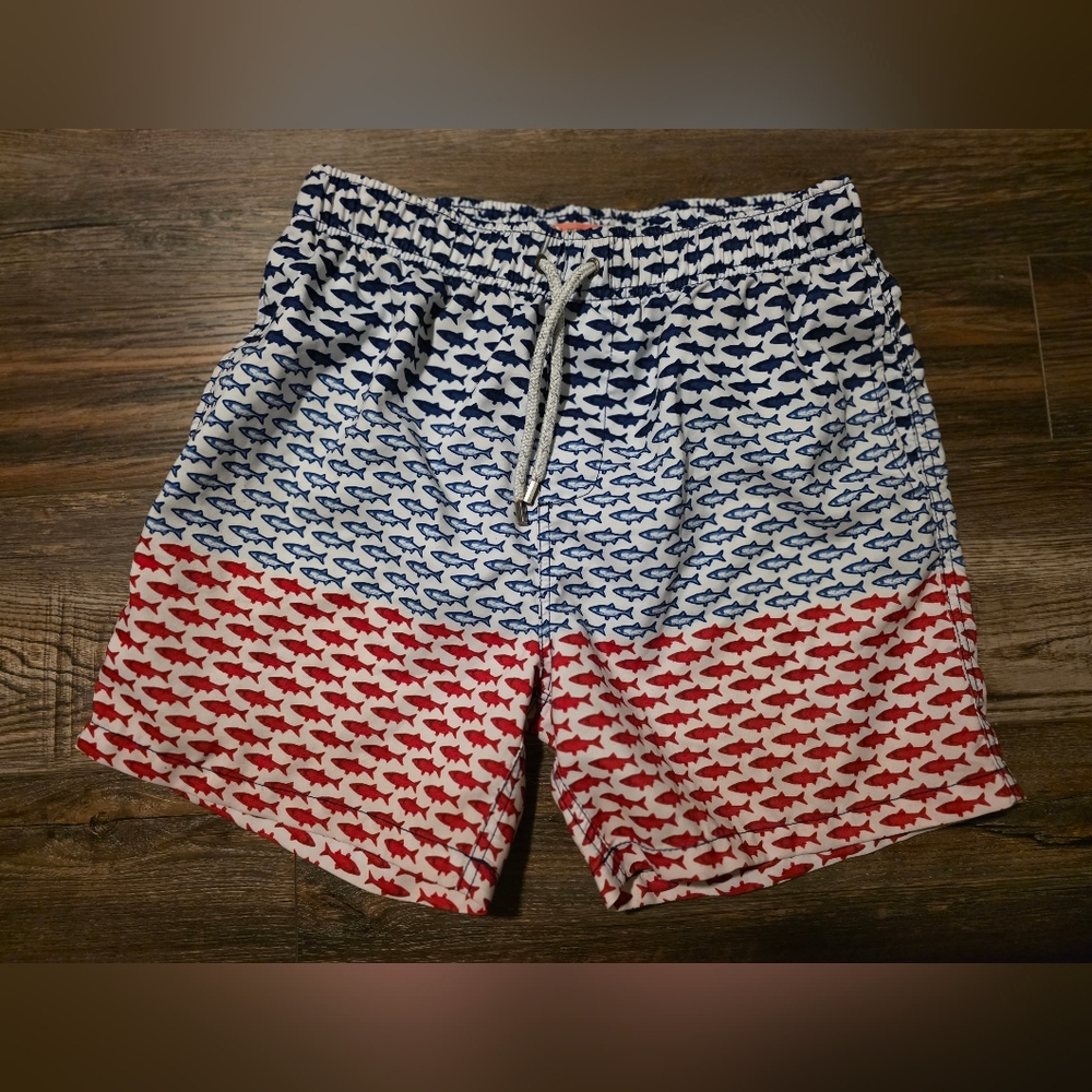 Vibrant Blue and Red Swim Trunks with Relaxed Fit